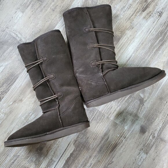 EMU Australia Nisha Button Brown Suede Merino Wool Mid Calf Winter Boots Size 8 - Picture 4 of 11